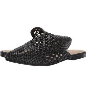 42 Gold Women's Corra Black Woven Leather Mules Flats Size 5.5 NEW